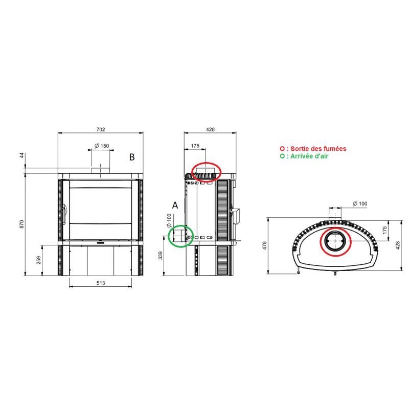 Holzofen anschließbar aus Gusseisen – LA NORDICA Jennifer.16 7.7 kW – Produktansicht 3