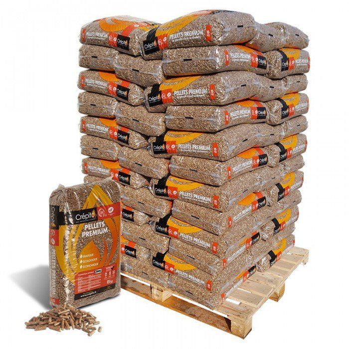 Holzpellets Crépito – Palette mit 72 Säcken zu je 15 kg – Produktansicht 1