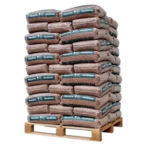 Holzpellets Valboval – Palette mit 65 Säcken zu je 15 kg – Produktansicht 1