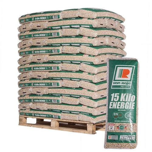 Holzpellets Van Roje – Palette mit 65 Säcken zu je 15 kg – Produktansicht 1