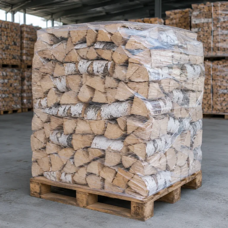 Trockenes Birkenbrennholz 25 cm – Palette mit 1 Raummeter – Produktansicht 1